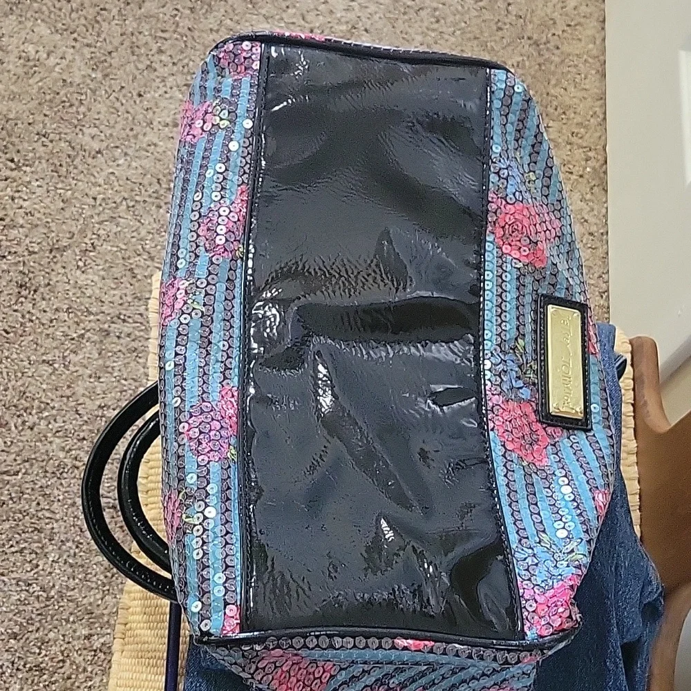 Betsy Johnson Turquoise with Pink Roses and Sequins Purse